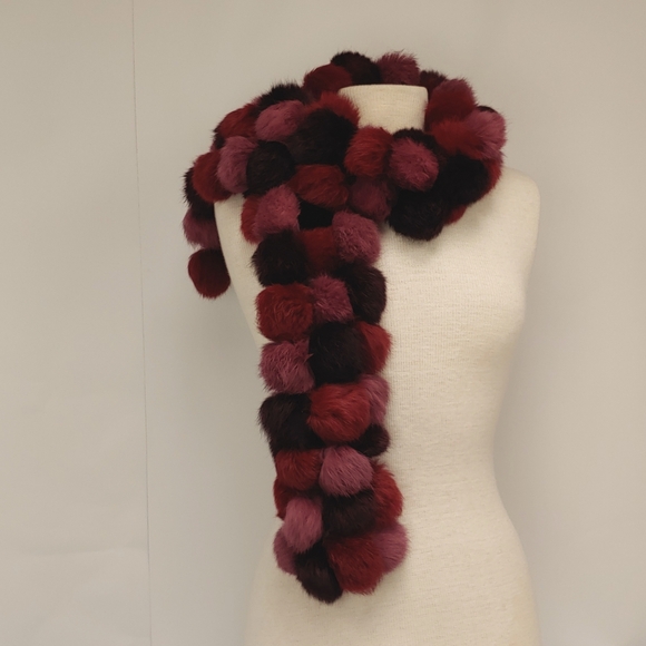 Maroon and Red Color Balls Pom-Poms Scarf - Picture 4 of 7